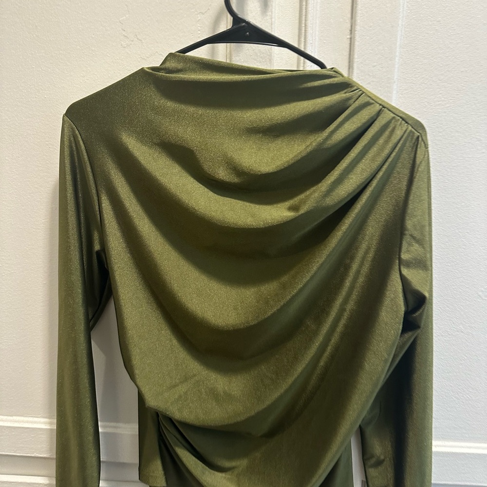 SHEIN Olive Green Drape Blouse